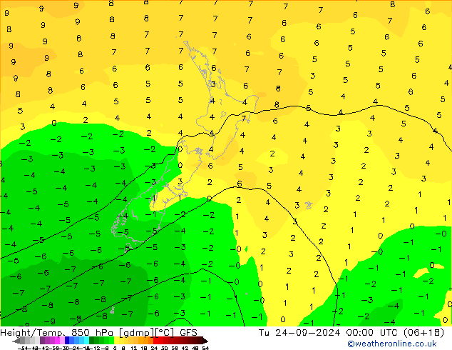 Height/Temp. 850 гПа GFS вт 24.09.2024 00 UTC