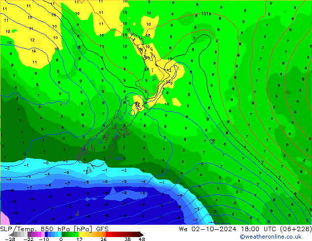 SLP/Temp. 850 hPa GFS St 02.10.2024 18 UTC