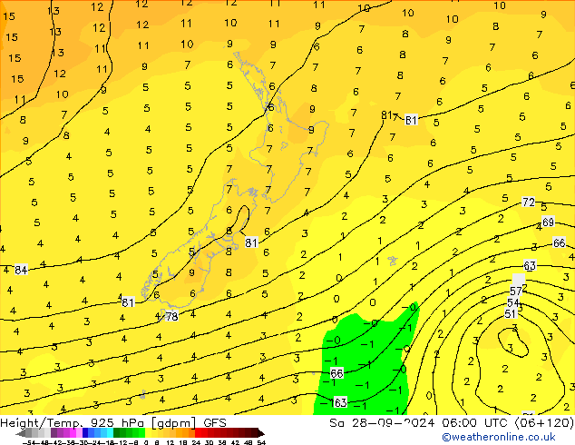 Height/Temp. 925 hPa GFS Sa 28.09.2024 06 UTC