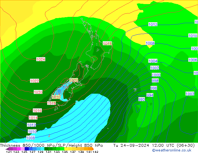 Thck 850-1000 hPa GFS Út 24.09.2024 12 UTC