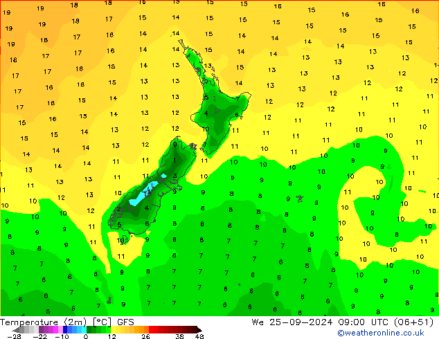 température (2m) GFS mer 25.09.2024 09 UTC