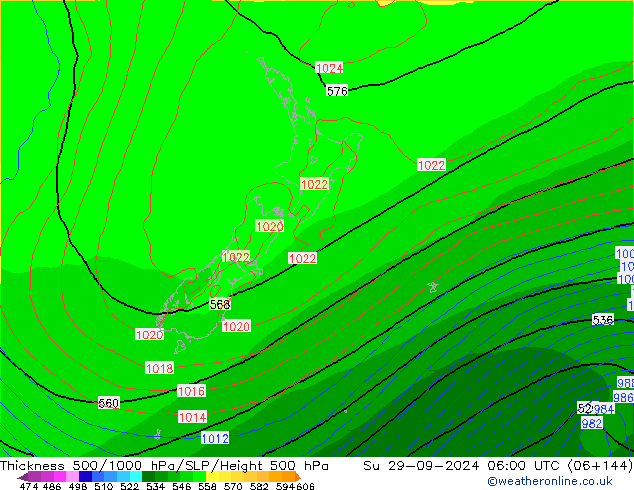 Dikte 500-1000hPa GFS zo 29.09.2024 06 UTC