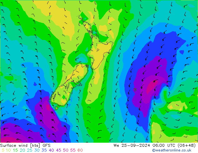 Surface wind GFS We 25.09.2024 06 UTC