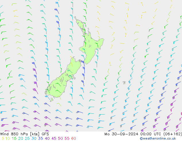 Wind 850 hPa GFS Po 30.09.2024 00 UTC