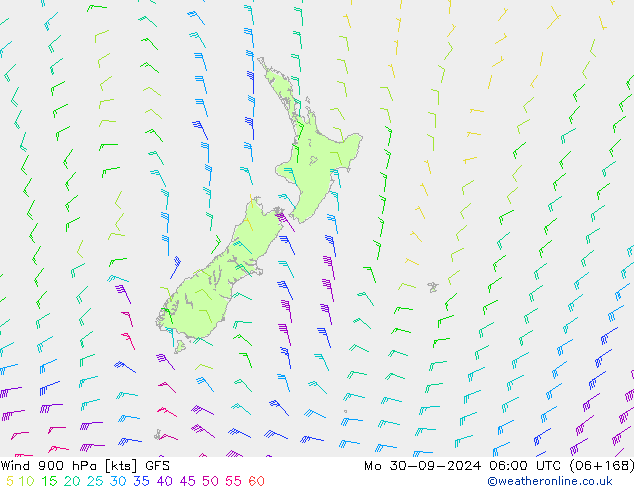 wiatr 900 hPa GFS pon. 30.09.2024 06 UTC