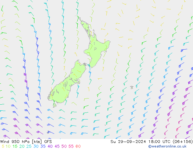 Rüzgar 950 hPa GFS Paz 29.09.2024 18 UTC