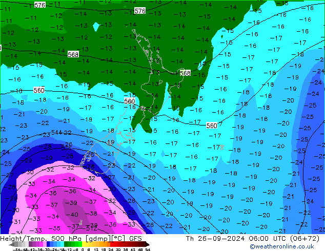 Z500/Rain (+SLP)/Z850 GFS gio 26.09.2024 06 UTC