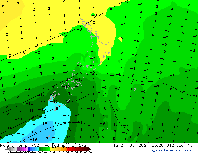 Hoogte/Temp. 700 hPa GFS di 24.09.2024 00 UTC