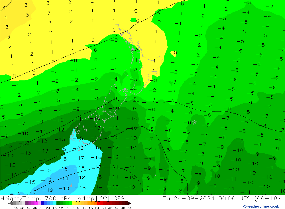 Hoogte/Temp. 700 hPa GFS di 24.09.2024 00 UTC