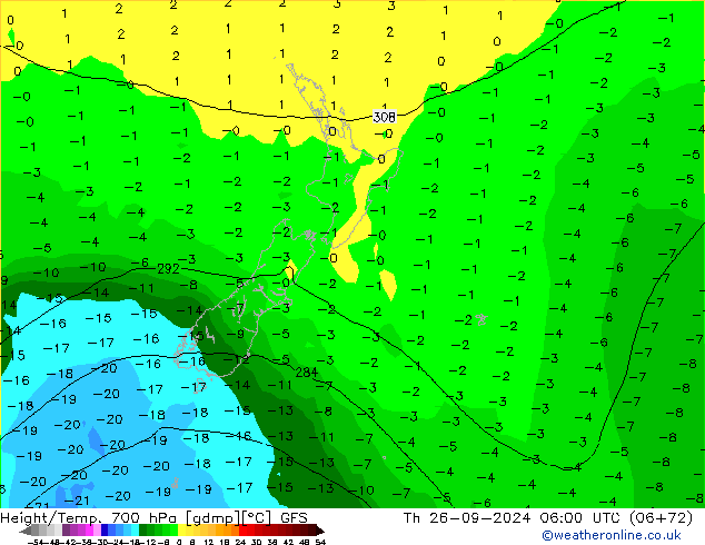 Height/Temp. 700 hPa GFS Th 26.09.2024 06 UTC