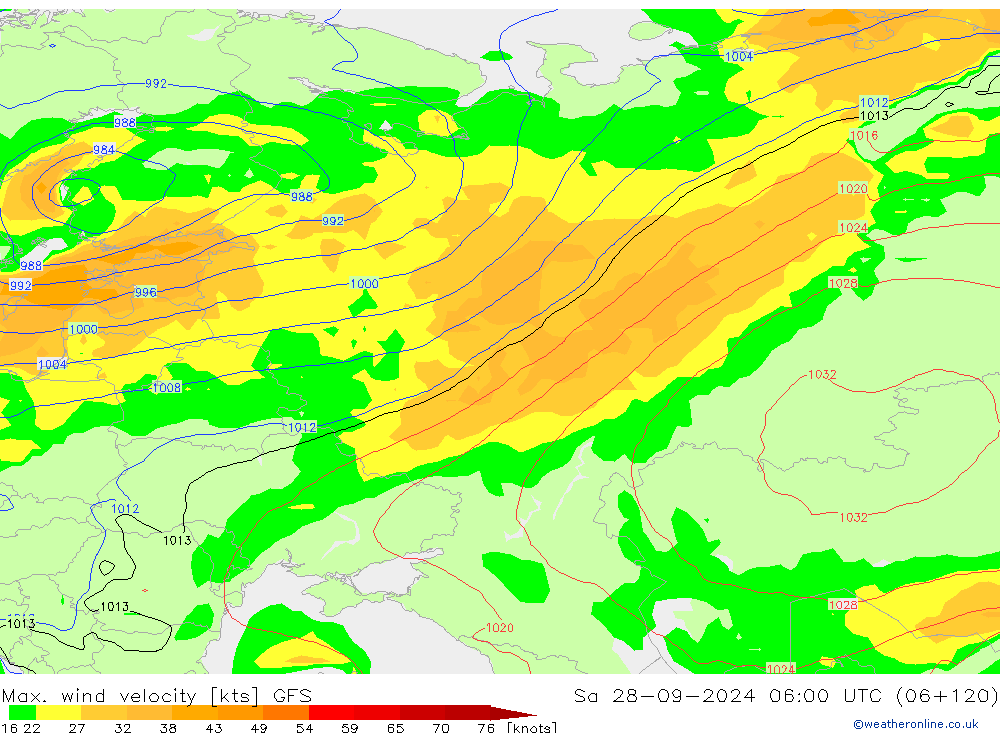 Max. wind velocity GFS So 28.09.2024 06 UTC