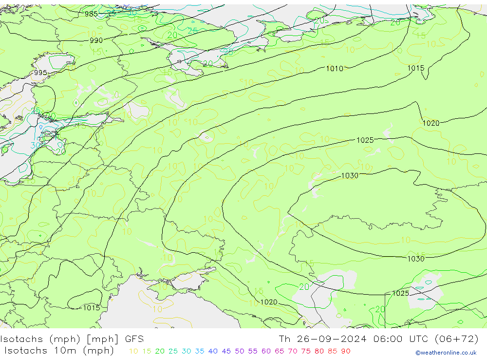 Eşrüzgar Hızları mph GFS Per 26.09.2024 06 UTC