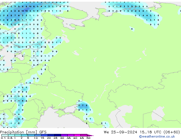 Precipitazione GFS mer 25.09.2024 18 UTC