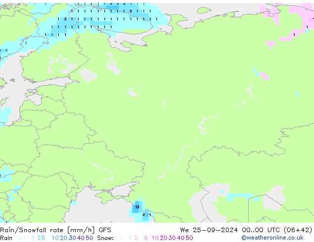 Rain/Snowfall rate GFS We 25.09.2024 00 UTC