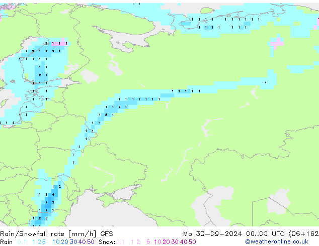 Rain/Snowfall rate GFS lun 30.09.2024 00 UTC