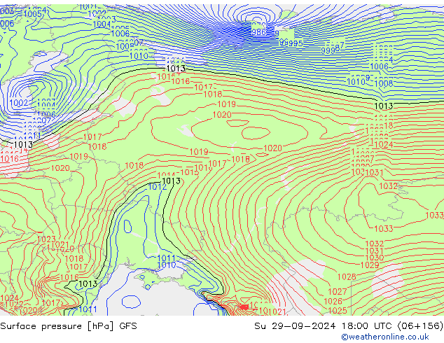 Luchtdruk (Grond) GFS zo 29.09.2024 18 UTC