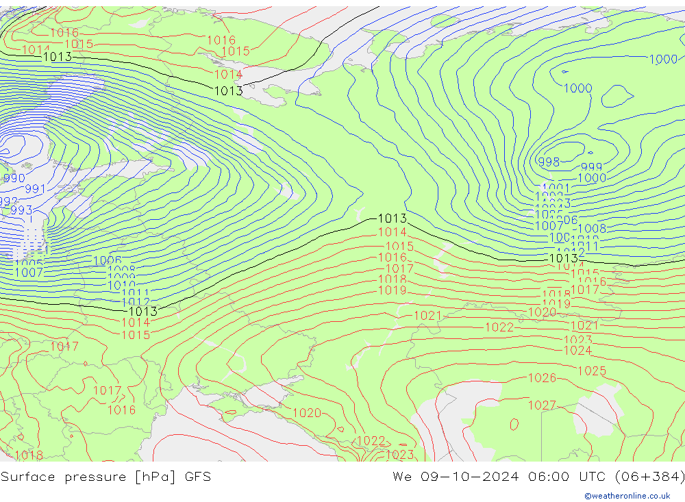 Pressione al suolo GFS mer 09.10.2024 06 UTC