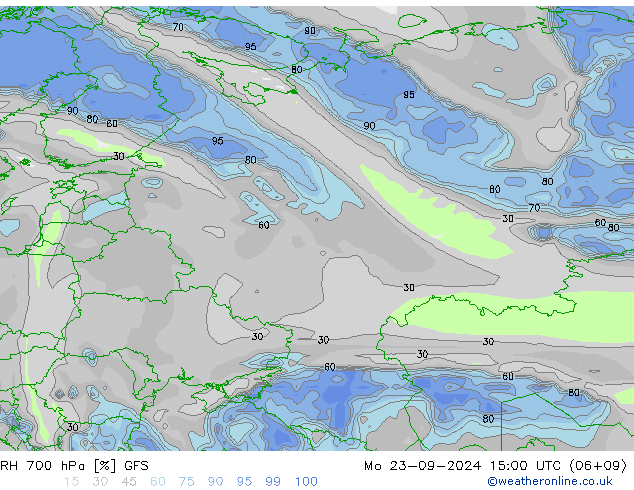 Humedad rel. 700hPa GFS lun 23.09.2024 15 UTC