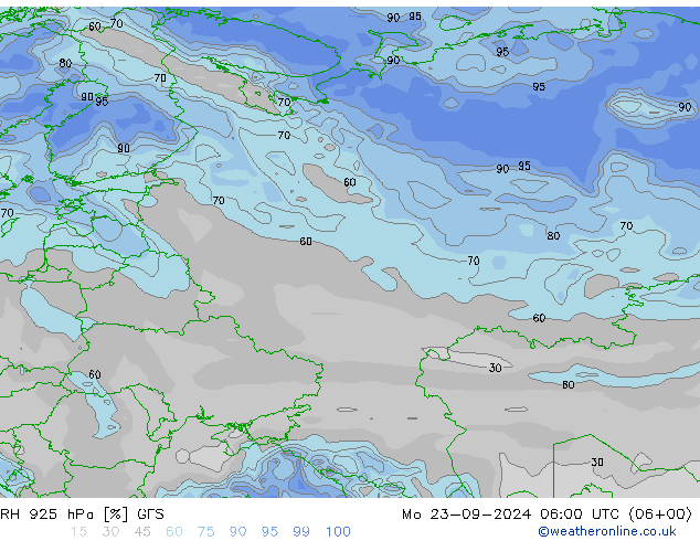 RH 925 hPa GFS Mo 23.09.2024 06 UTC