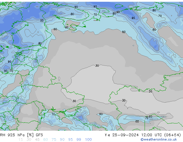 RH 925 hPa GFS We 25.09.2024 12 UTC