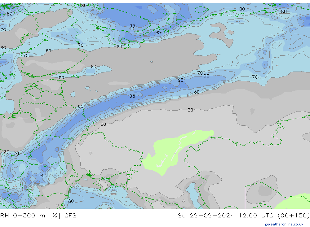 RH 0-300 m GFS Su 29.09.2024 12 UTC