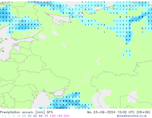 Precipitation accum. GFS Mo 23.09.2024 15 UTC