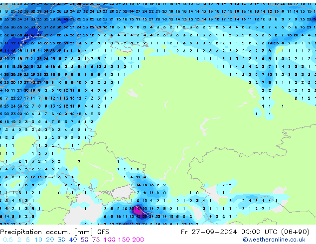 Precipitation accum. GFS  27.09.2024 00 UTC