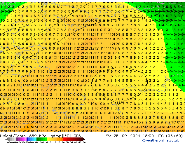 Z500/Rain (+SLP)/Z850 GFS mer 25.09.2024 18 UTC