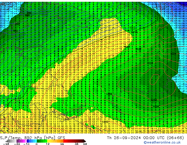 SLP/Temp. 850 hPa GFS Th 26.09.2024 00 UTC