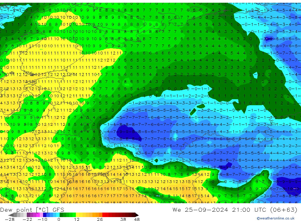 точка росы GFS ср 25.09.2024 21 UTC