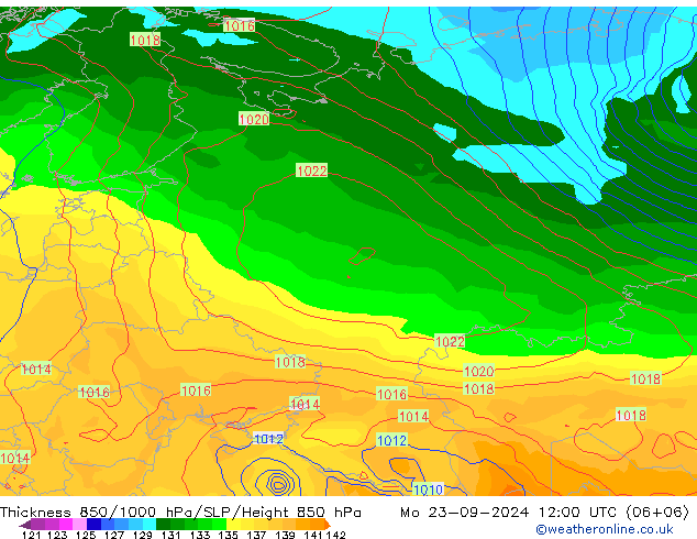 Thck 850-1000 hPa GFS lun 23.09.2024 12 UTC