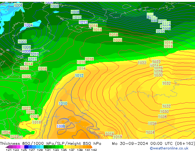 Thck 850-1000 hPa GFS  30.09.2024 00 UTC