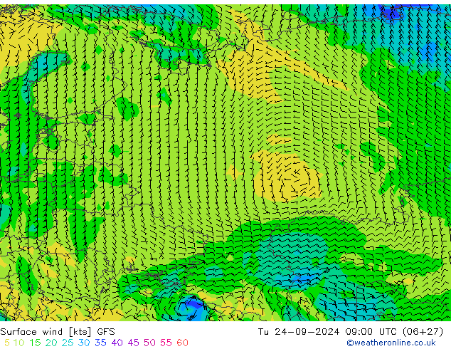 Bodenwind GFS Di 24.09.2024 09 UTC