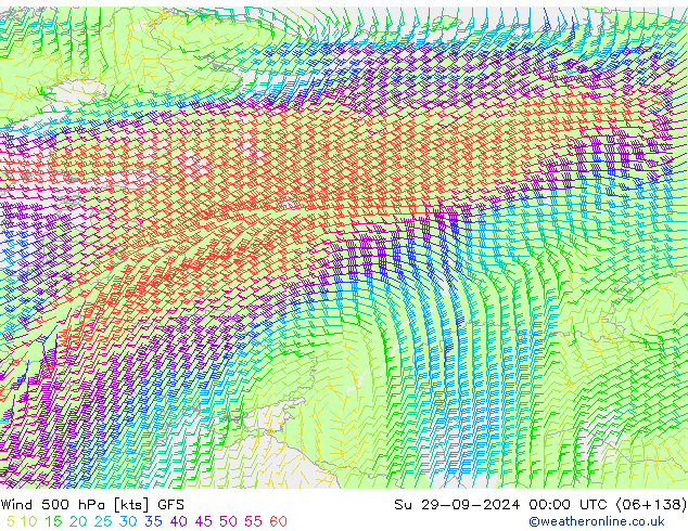 Vento 500 hPa GFS dom 29.09.2024 00 UTC