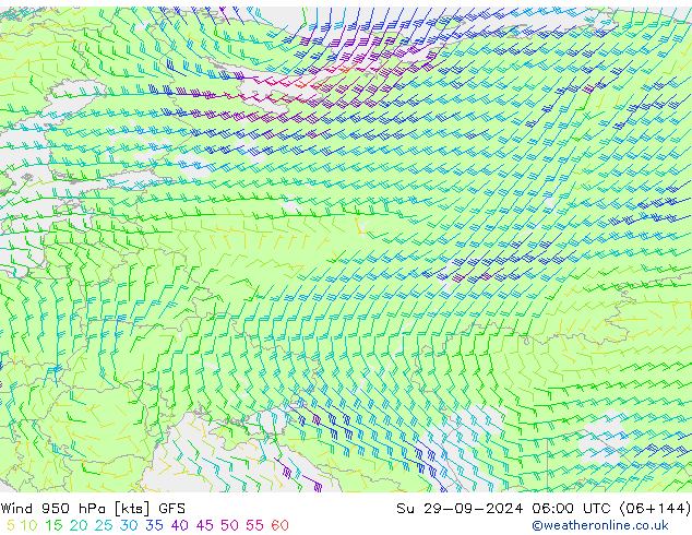 Wind 950 hPa GFS Su 29.09.2024 06 UTC