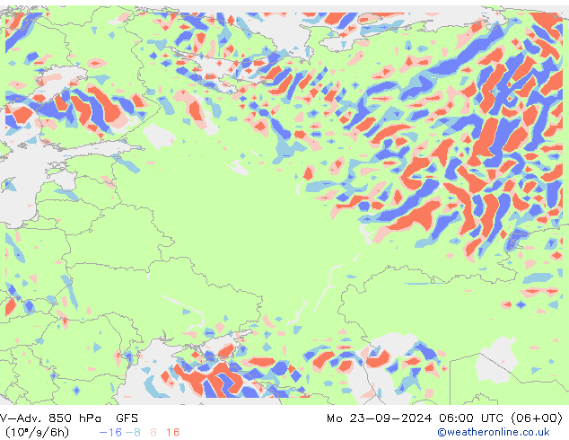 V-Adv. 850 гПа GFS пн 23.09.2024 06 UTC