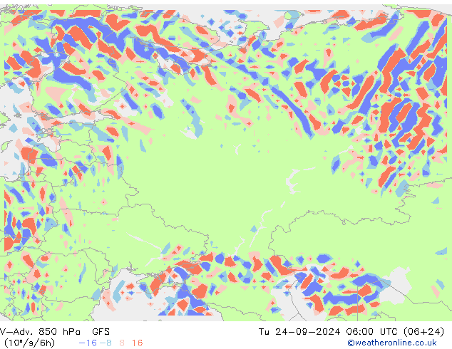 V-Adv. 850 гПа GFS вт 24.09.2024 06 UTC