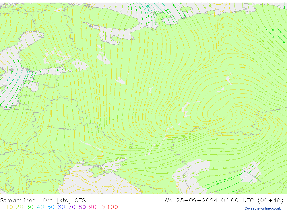 ветер 10m GFS ср 25.09.2024 06 UTC