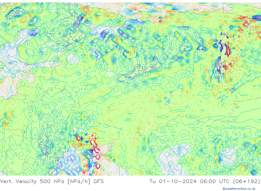 500 hPa Dikey Hız GFS Sa 01.10.2024 06 UTC