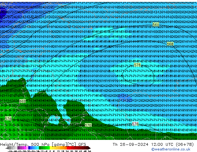 Z500/Rain (+SLP)/Z850 GFS Th 26.09.2024 12 UTC