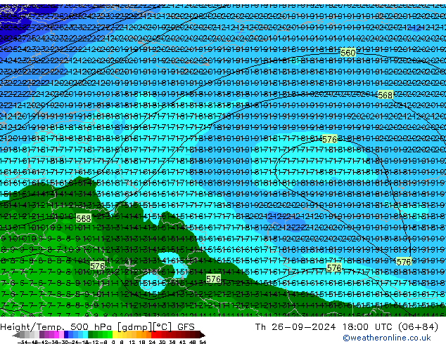 Z500/Rain (+SLP)/Z850 GFS Th 26.09.2024 18 UTC