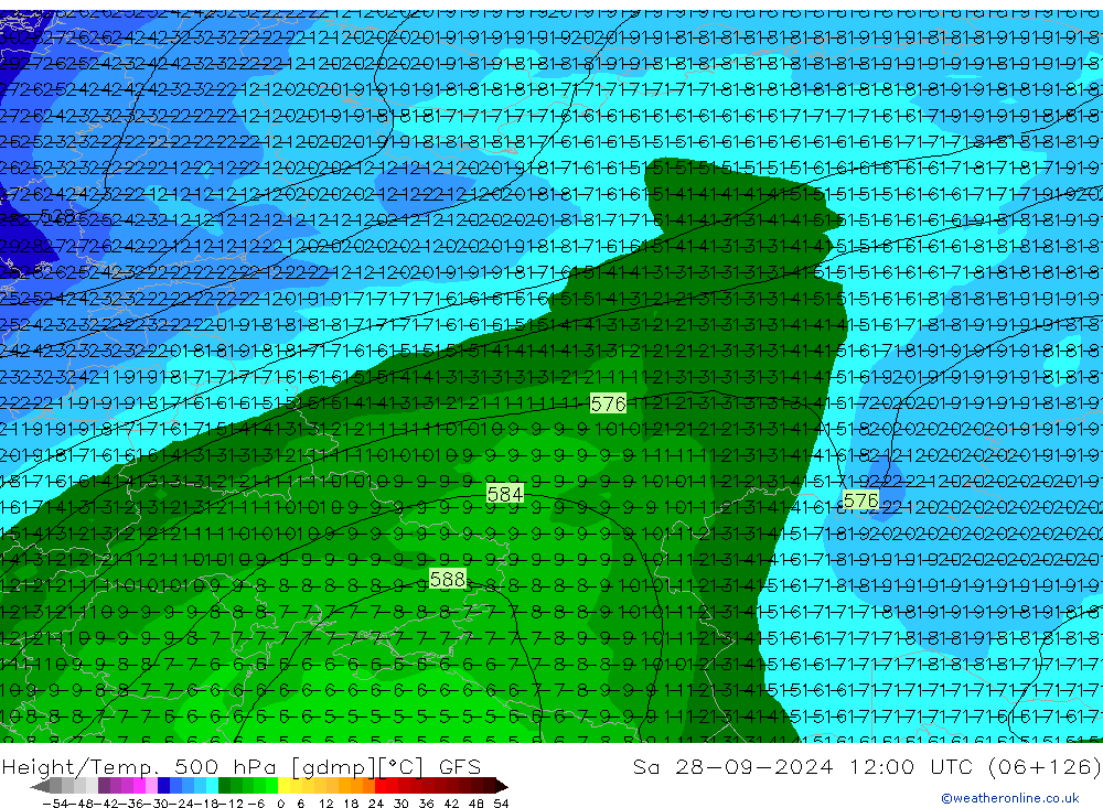 Z500/Rain (+SLP)/Z850 GFS сб 28.09.2024 12 UTC