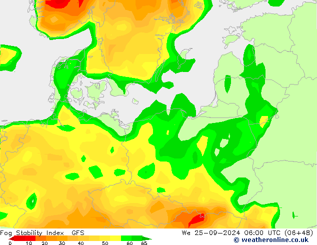 Fog Stability Index GFS śro. 25.09.2024 06 UTC