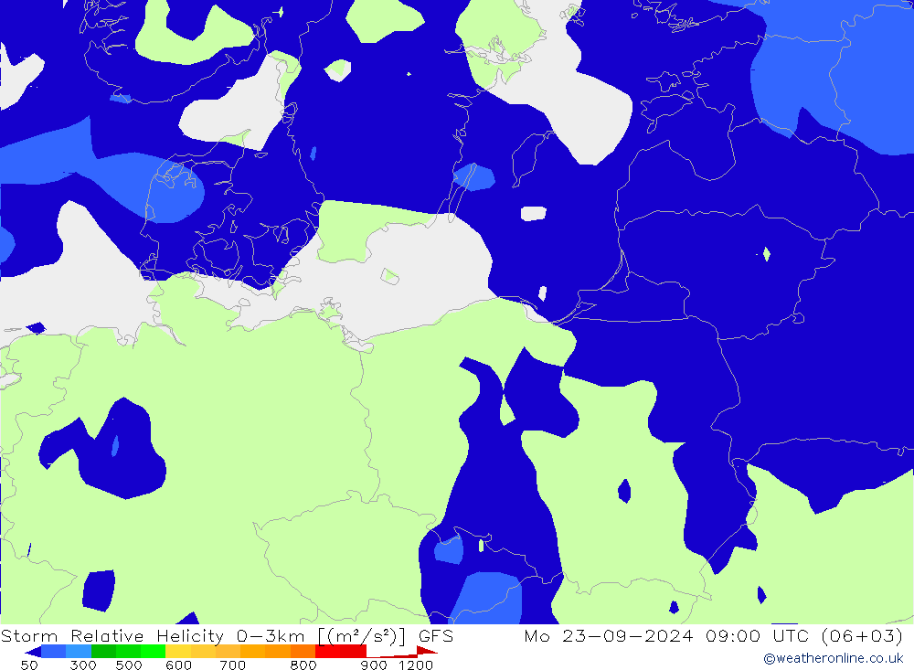 Storm Relative Helicity GFS Po 23.09.2024 09 UTC