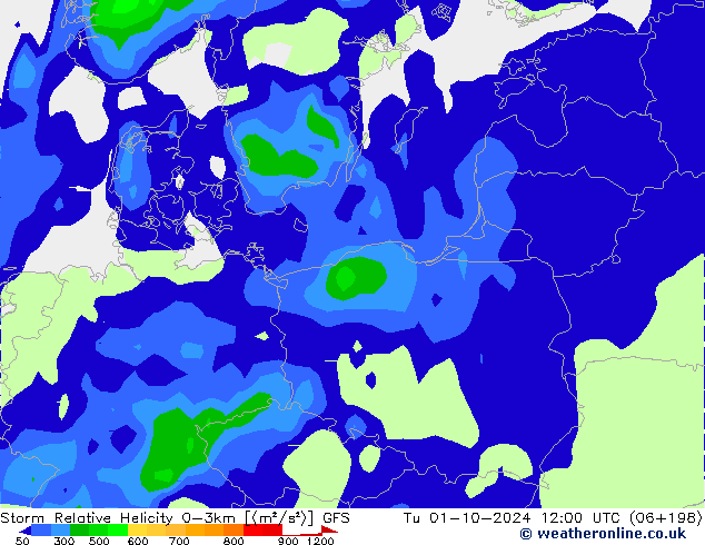 Storm Relative Helicity GFS Ter 01.10.2024 12 UTC