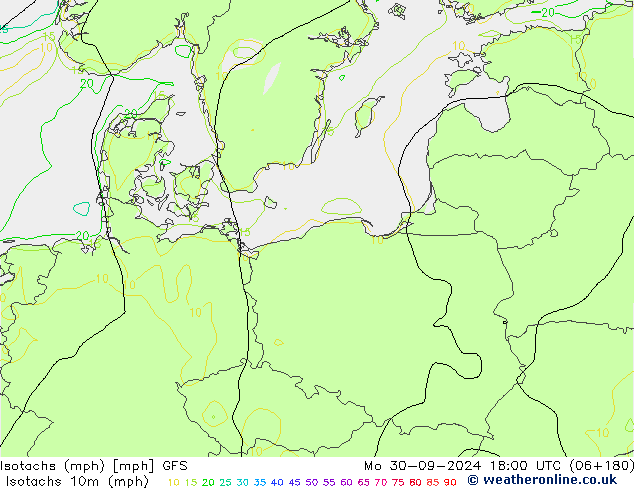 Isotachen (mph) GFS ma 30.09.2024 18 UTC