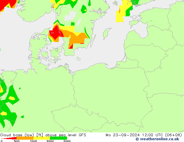 Cloud base (low) GFS Mo 23.09.2024 12 UTC