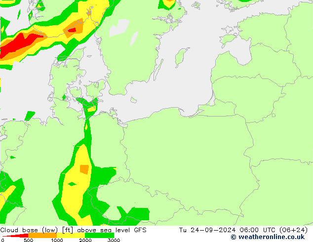 Wolkenbasis (Laag) GFS di 24.09.2024 06 UTC