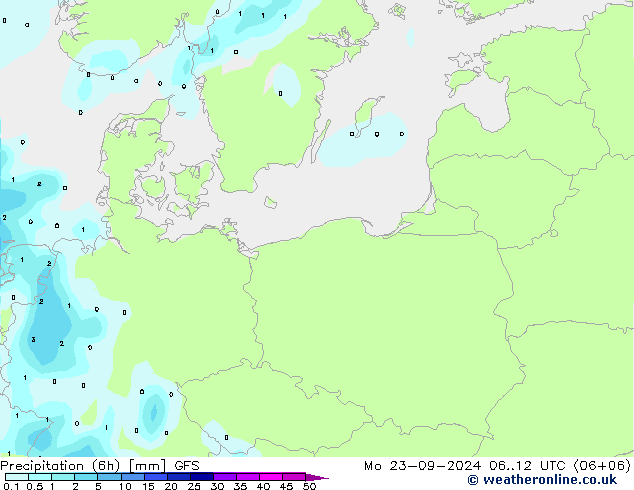 Precipitation (6h) GFS Mo 23.09.2024 12 UTC