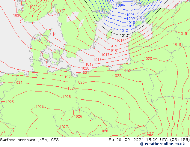 Presión superficial GFS dom 29.09.2024 18 UTC